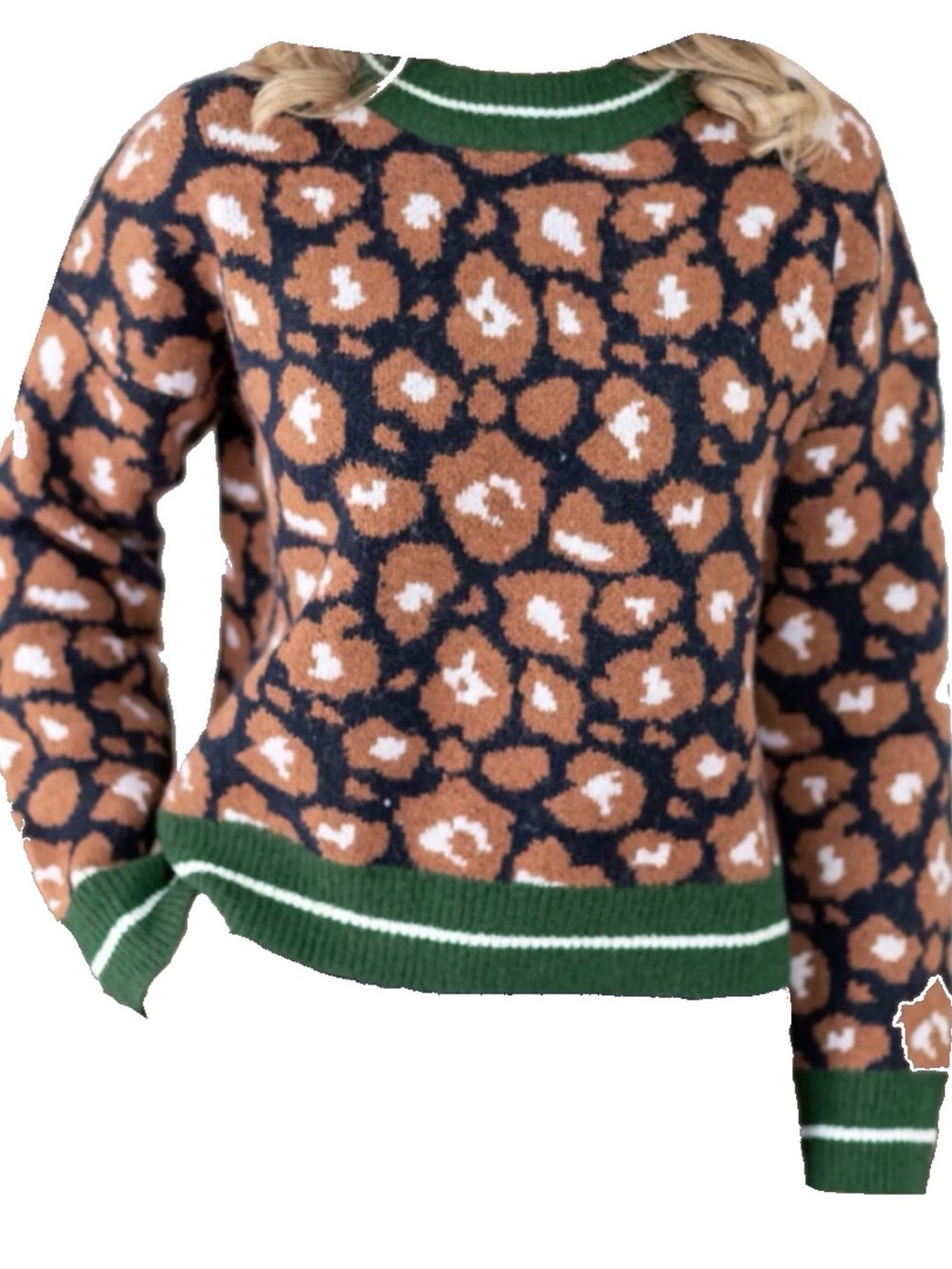 Avara Leopard Sweater Brown + Green Small